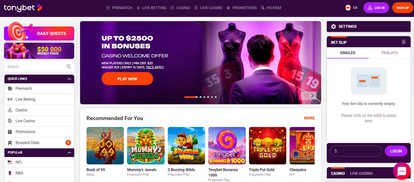 TonyBet Casino site screenshot